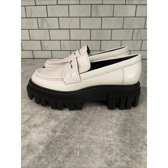 Marc Fisher Shoes - Mark Fisher Loafers Shoes Womens 6.5 White Leather Morris Lug Sole Chunky Boho